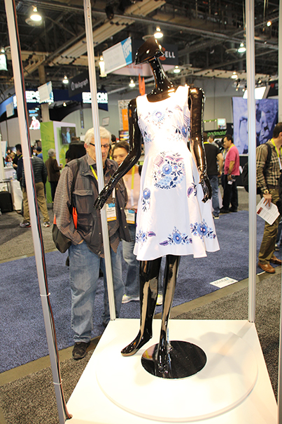 This is one of the dresses that the smart sewing machine made at CES